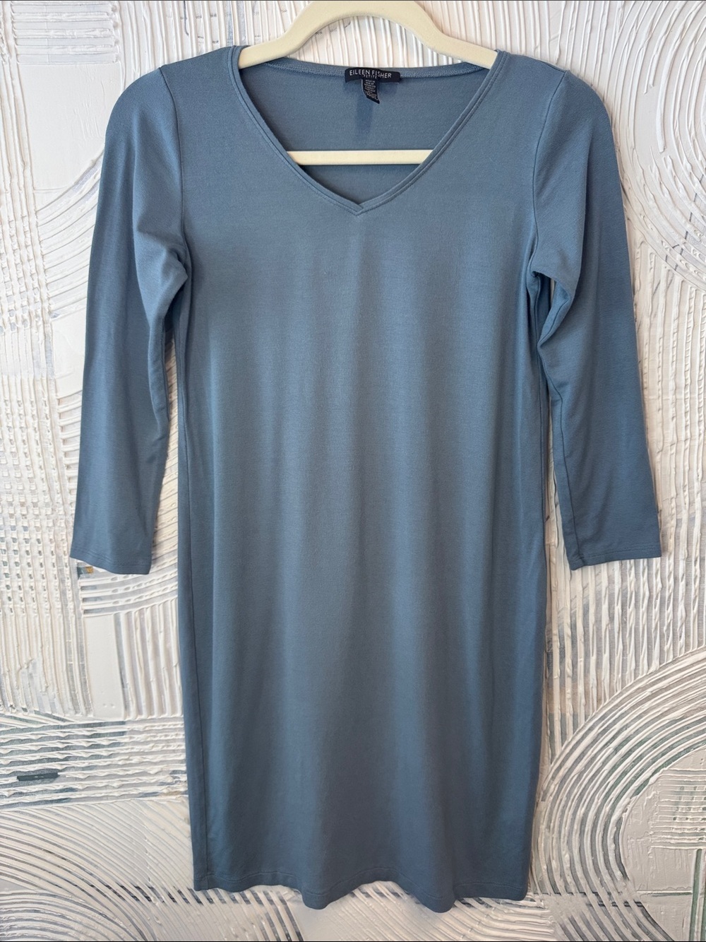 Eileen Fisher V-Neck Shift Dress in Slate Blue N0491